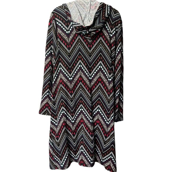 Cato Hooded Multicolor Chevron Duster Cardigan Sz L Aztec Geometric Artsy Tribal - Picture 4 of 11